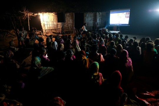 projection de film au Sheohar en Inde