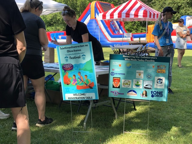 One Drop a eu l’honneur de soutenir la deuxième édition du festival Teiethinonhwerá:ton ne Ohné:kanos à Six Nations of the Grand River — une célébration de l’eau avec des enseignements culturels, des contes, des activités interactives, des courses de kayak et plus encore. Crédit: Fondation One Drop